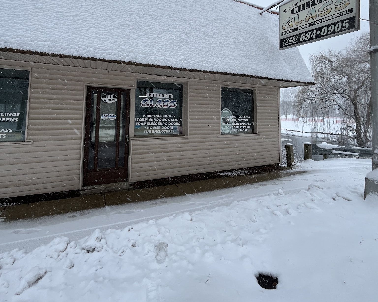 Milford Glass storefront on Main Street